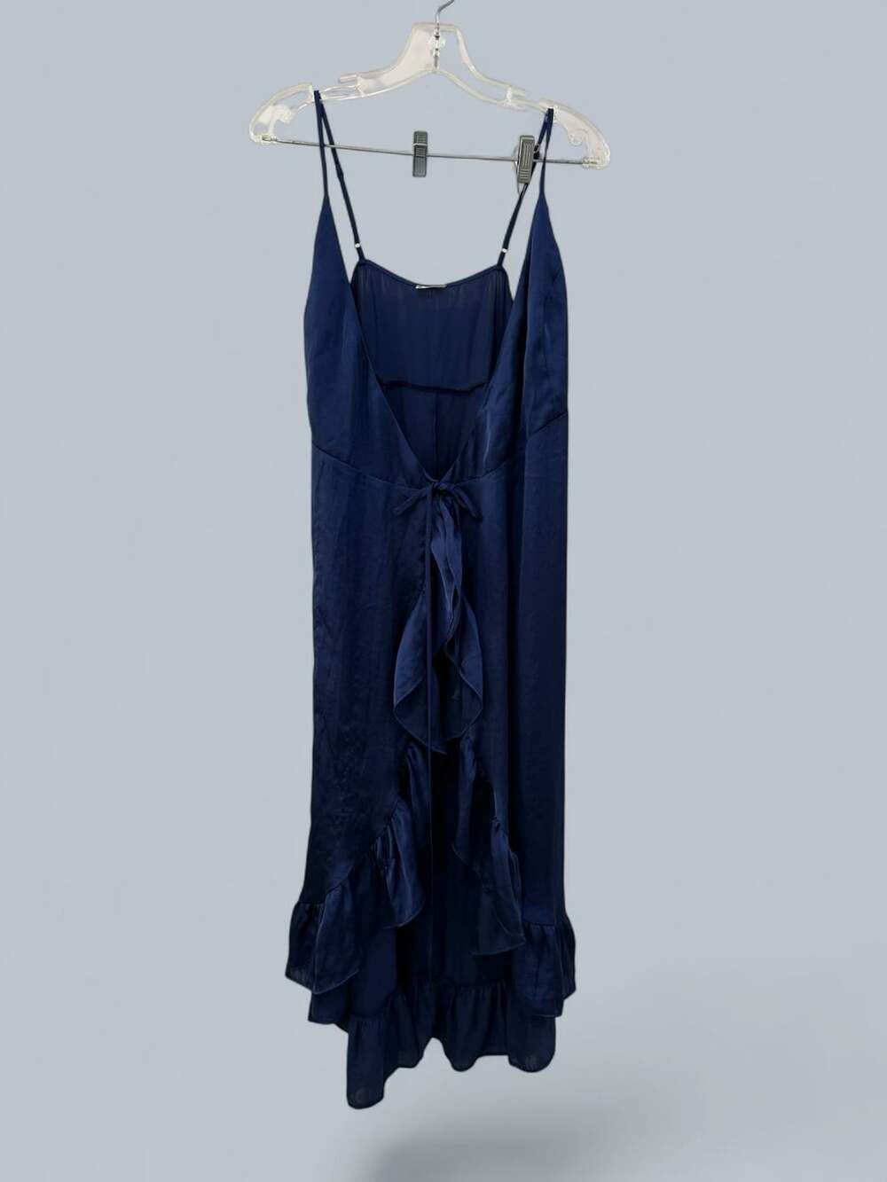 Intimately Free People Navy Blue Satin Ruffle High-Low Maxi Dress - Picture 3 of 6